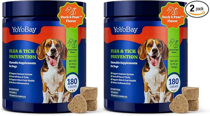 Flea and Tick Prevention for Dogs Chewable - Duck & Pear Flavor - Dog Flea and Tick Treatment Chewable, Natural Defense- Dog Immune Support Supplement, 2 Pack