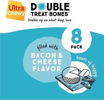 Ultra Chewy Bacon and Cheese Double Treat Bones: Long-Lasting Dog Treats Made in USA for Large and Small Breeds, Highly Digestible, Ideal for Aggressive Chewers (12 Count)