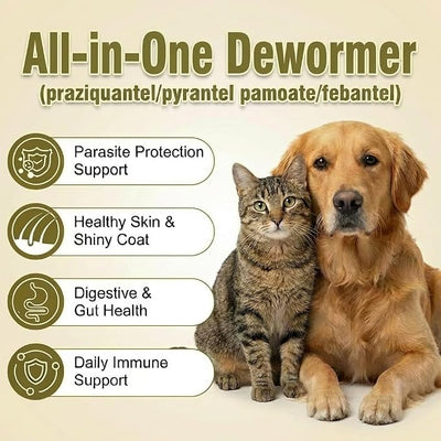4-Way Dog and Cat Dewormer Liquid (Praziquantel/Pyrantel Pamoate/Febantel), Broad Spectrum Dewormer for Small Dogs and Cats, 2–25 lb