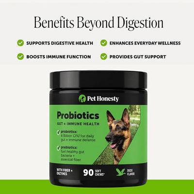 6 Billion CFU Dog Probiotics with Prebiotics, Digestive Enzymes, & Fiber - Relief for Occasional Diarrhea, Gas, Bloating & Itchy Skin - Daily Gut Health & Immune Support for All Dogs (Duck, 90 Ct)