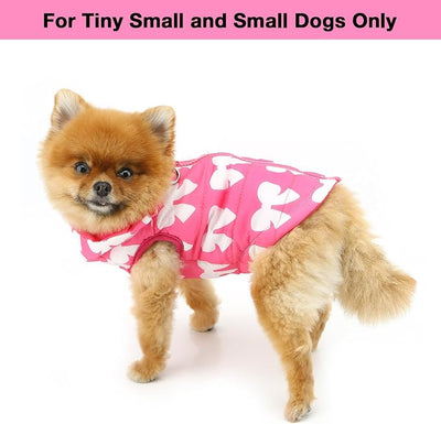 SMALLLEE_LUCKY_STORE Pet Water Resistant Winter Jacket Vest with D-Ring for Small Dog Cat Zip-up Padded Puppy Coat Chihuahua Yorkie Kitten Warm Clothes, Hot-Pink, XS