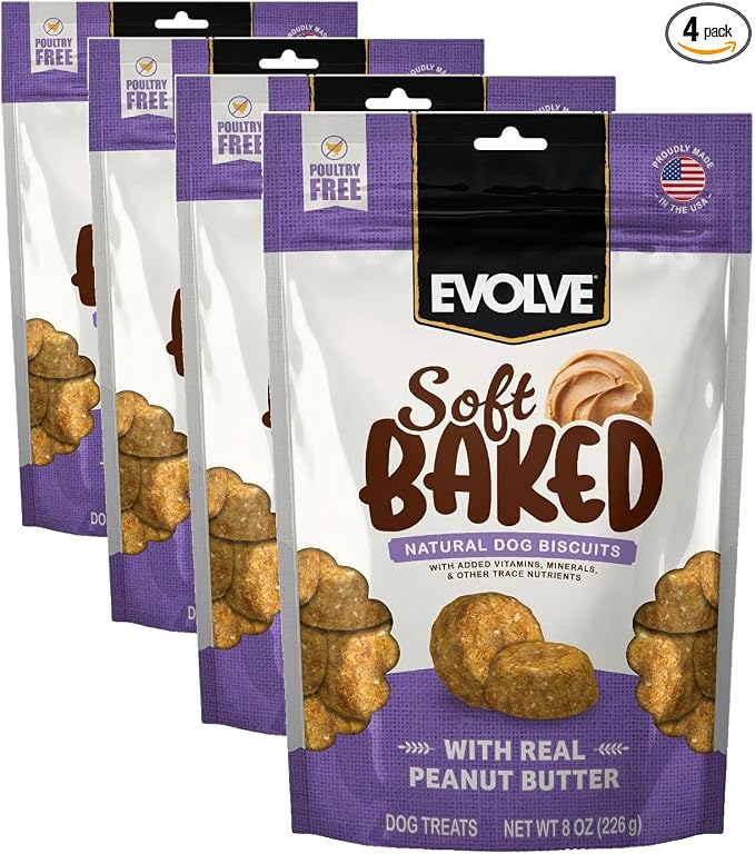 Evolve Soft Baked with Real Peanut Butter Recipe Dog Biscuits, 8 oz. (Pack of 4)