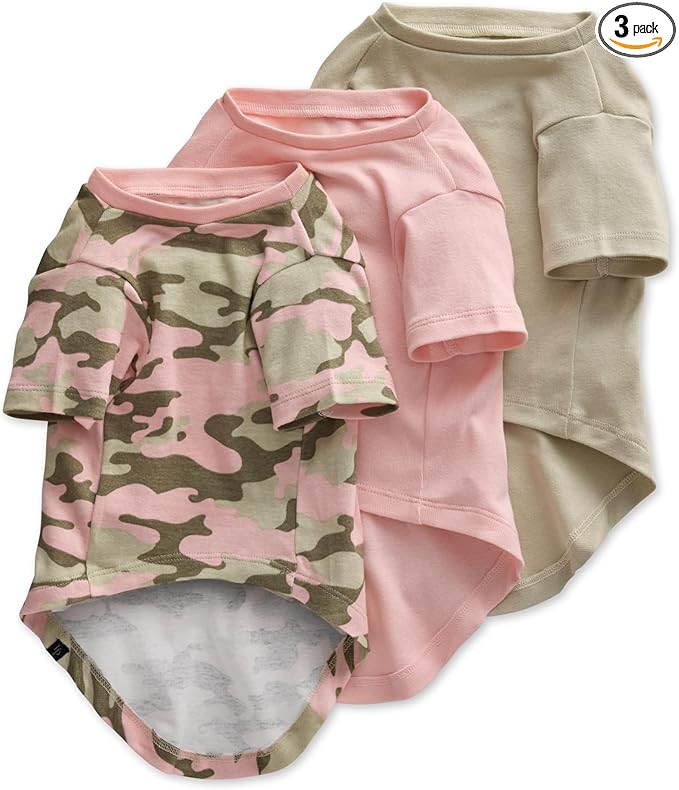 Pet Passion Toby II - The Perfect Tee, 3 Pack Short Sleeve Pet T-Shirt 100% Organic Cotton Tees Clothes for Small, Medium, Large Dogs, Pink Camo, X-Large (55-80 lbs)