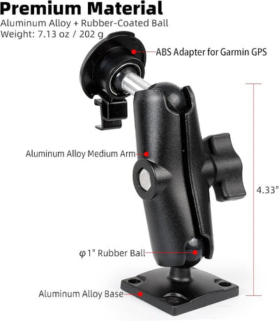 Aluminum GPS Mount with AMPS Drill Base Compatible Replacement for Garmin DriveSmart 50 51 61 65 70 76, Drive 51 55 60 61, nüvi 42 52 57 2539 2597 2689, RV 660 770, dēzl 570 580