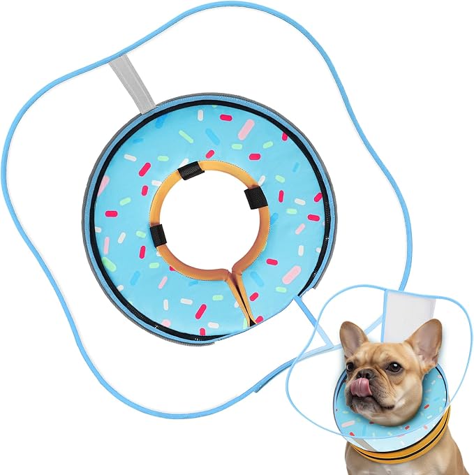 Sponge Dog Cone Collar, Dog Donut Collar After Surgery with Clear Shield, Adjustable Soft Cone for Dogs to Stop Licking-Comfy Cone for Large Medium Small Dogs ((DonutBlue,S)