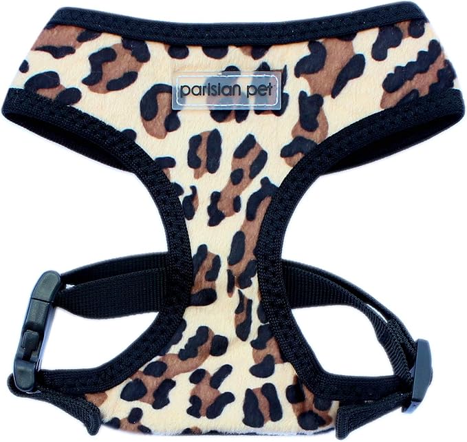 Parisian Pet Leopard Dog Harness - Breathable Mesh No Pull Puppy Harness with Leash Ring - Adjustable Harnesses for Dogs - Soft Padded Step-in Pet Vest - Lightweight Dog Vests for Small Sized Dogs