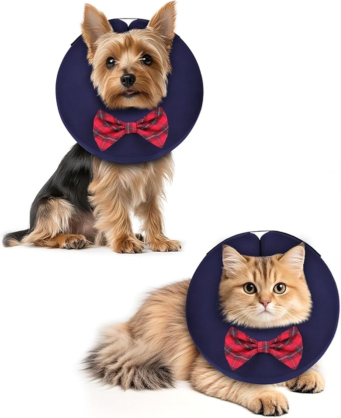 MIDOG Dog Cone Collar for Large Medium Dogs, Soft Inflatable Dog Cone Alternative After Surgery, Adjustable Protective Recovery Cone - Alternative E Collar Does Not Block Vision (Bow Tie,XS)