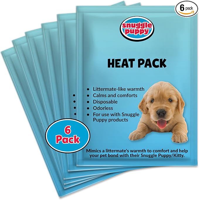 Snuggle Puppy Replacement Heat Packs for Dogs (6 Count) - Disposable Pet Comfort Warmers for Puppy Anxiety Relief - Odorless, Non-Toxic, All Natural - Fits All Snuggle Puppy Styles