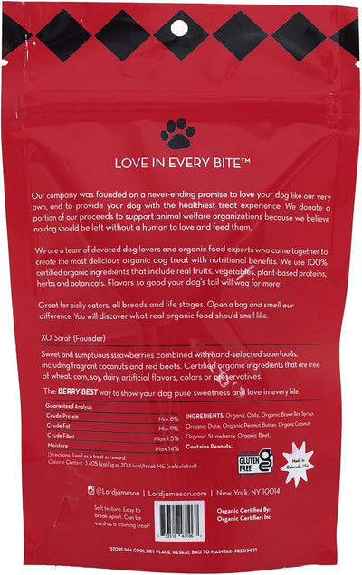 Lord Jameson Berry Best Organic Dog Treats, Organic Dog Treats Made with Real Strawberries, 6 oz. Bag