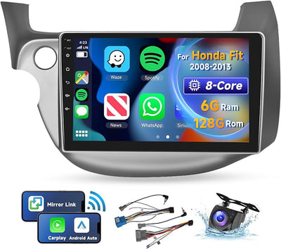 [8 CORE 6G+128G] Car Radio for Honda Fit 2008-2013 with Wireless Carplay/Android Auto,10.1" Android 15 IPS Touch Screen Car Stereo,Bluetooth,GPS,5G WiFi,SWC,DSP +Backup Camera