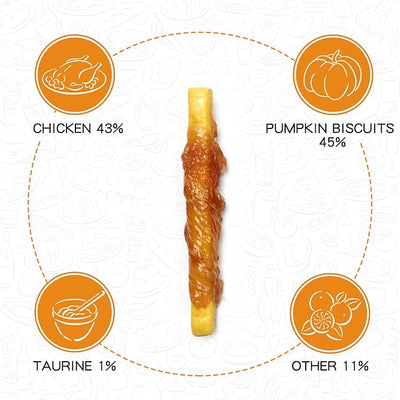 PAWUP Chicken Wrapped Biscuits Pumpkin Sticks & Jerky Duck Crisp Flakes, 12.5oz + 6oz, 1% Taurine Added, Rawhide Free