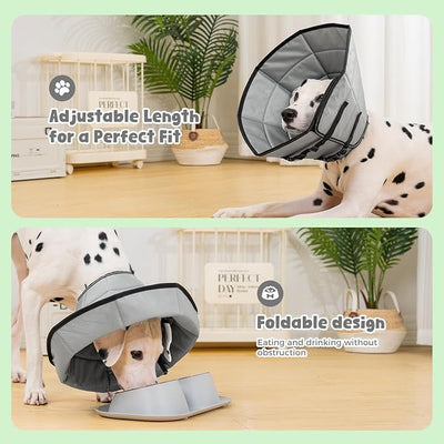Avont Dog Cone Alternative, Adjustable Soft Comfy Foldable E Cones for Medium Large Dogs After Surgery, Escape-Proof Elizabethan Collar for Surgical Wound Recovery Stop Licking -Grey(S)