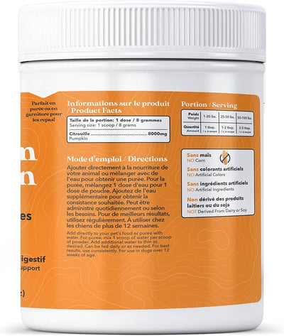 Wild Acre Pumpkin Powder for Dogs - No More Diarrhea or Scoots! - Digestive Puree Treat or Food Topper - Fiber Supplement for Dogs with Prebiotics, 16oz