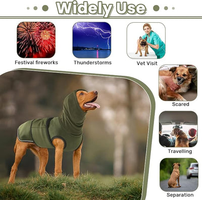 Dog Anxiety Vest with Hoodie,Breathable Dog Thunder Jacket for Thunderstorms,Fireworks,Vet Visits,Separation,Adjustable Calming Vest for Small Medium Large Dogs,Green,3XL