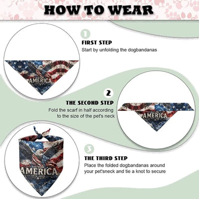 KEIAHUAN 4th of July Patriotic Dog Bandanas 250 Years Anniversary Square Dog Kerchief Independence Day Reversible Pets Gifts