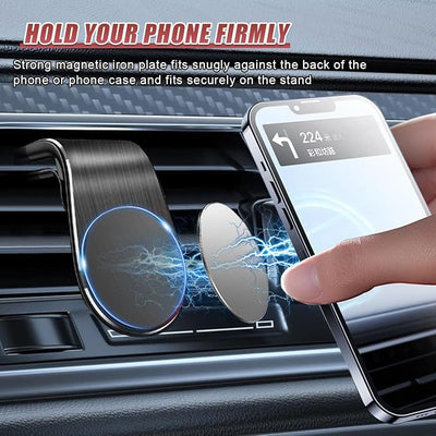 YoRise Magnetic Car Phone Holder, L Type 360° Rotatable Adjustable Car Air Vent Cellphone Mount, No-Hand Clip-On Navigation Bracket, Universal Vehicle Smartphones Stand Accessories (Black-2PCS)