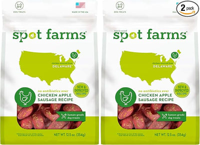 spot farms Chicken Apple Sausage Healthy All Natural Dog Treats Human Grade Made in USA 12.5 oz (Pack of 2)