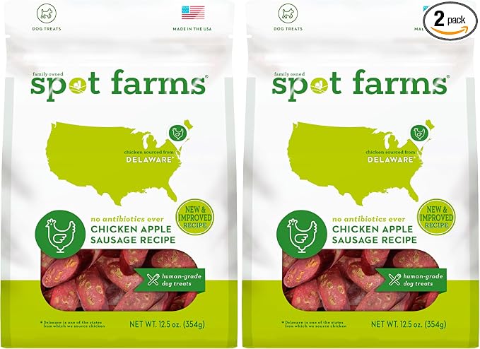 spot farms Chicken Apple Sausage Healthy All Natural Dog Treats Human Grade Made in USA 12.5 oz (Pack of 2)