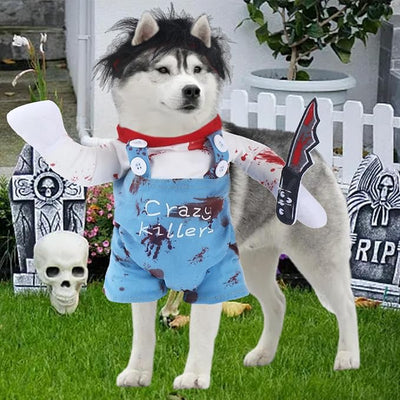 Dog Halloween Deadly Costume Set Cute Funny Cosplay Chucky Outfits Puppy Halloween Theme Party Clothes(Medium)