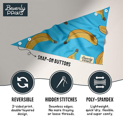 Snap-On Dog Bandana for Small Medium Large Pets, Dogs Cats Adjustable Handkerchief Scarf for Girl & Boy, Funny Cute Puppy Apparel & Accessories (Turquoise Banana, Small)