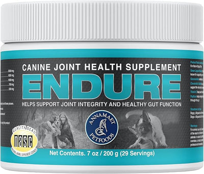 Annamaet Endure – Hip & Joint Powder Supplement for Dogs – with Glucosamine, Chondroitin and Green Lipped Mussel for Joint Support and Psyllium for Gut Health - 200 g