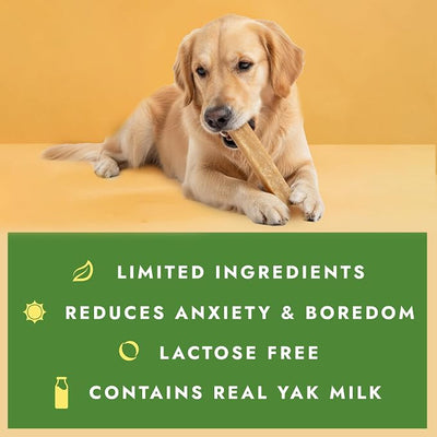 William Hunter Yak Cheese Himalayan Dog Chews - Long Lasting 100% Natural High Protein Dental Dog Chews for Aggressive Chewers (4 Large Sticks)