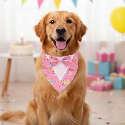 ADOGGYGO Birthday Girl Dog Tuxedo Bandana, Pink Collar with Bow Tie, Adjustable Formal Birthday Costume for Extra Large Dogs (XL)