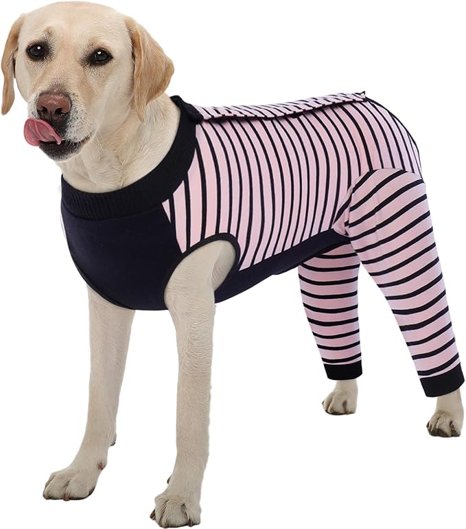 Kuoser Dog Recovery Suit with Anti Licking Rear Leg Sleeve, Pink 2XL | Abdominal Dog Surgical Suit with Pants Cover Protect Wounds, Dogs Elbow Protector Soft Pet Surgery Onesie Cone Alternative