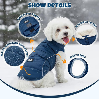 SlowTon Dog Coat - Warm Dog Winter Coat Waterproof, Reflective Winter Jacket with Pocket, Puppy Fleece Vest Pet Apparel Cold Weather Clothes for Small Medium Large Dogs Boy Girl (Navy, S)