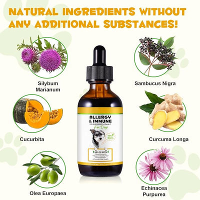 Allergy & Itch Relief Liquid for Dogs, Anti Itch Liquid Supplement Soothes Itchy Skin, Ears, Paws from Allergies, Supports Skin & Coat Health - 60ml