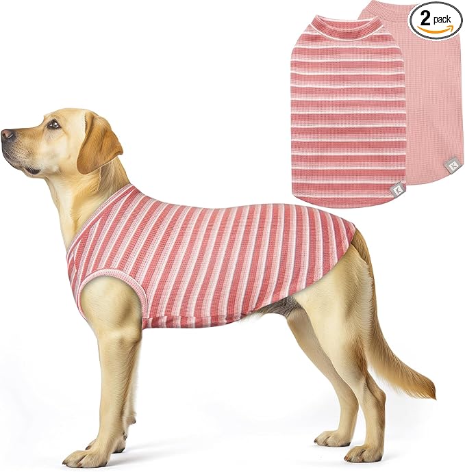 KYEESE 2Pack Waffle Dog Shirts, Lightweight Sleeveless Dog T Shirts for Large Dogs Girl, Breathable Pet Vest Comfort Tank Top Soft Dogs Clothes for Daily Wear, Pink+Striped, 3XL