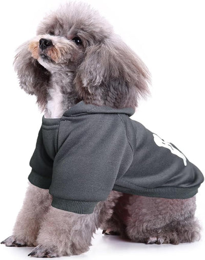 Jecikelon Print Dog Hoodies for Small Dogs, Soft Fleece Puppy Clothes for Pet Cat, Warm Winter Outfits Cold Weather Coats, Cute Sweatshirt Puppies Costume (Gray, Large)