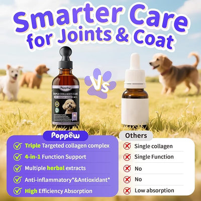 Collagen for Dogs - 12-in-1 Liquid Collagen for Skin & Coat Support, Hip & Joint with Types I, II & III Drops, Hyaluronic Acid, Green-Lipped Mussel - Chicken Flavor, 4 FL Oz（ Pack of 1）