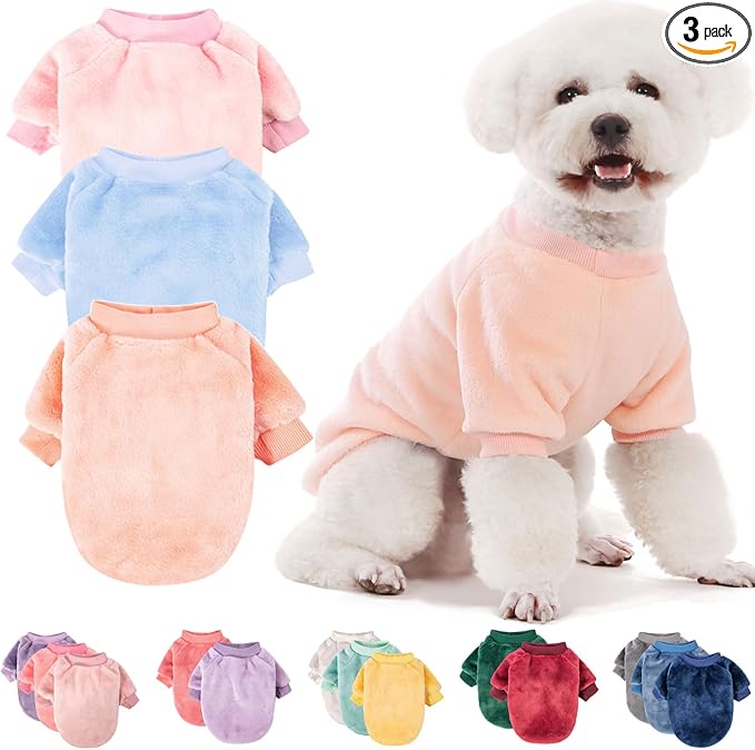 FabriCastle Small Dog Sweaters, 3-Pack Dog Clothes for Small Dogs Girl & Cats, Soft and Warm Pet Coats XXS - XXL, Winter Pet Jackets, Doggy Apparel Costumes (Ballet Pink,SkyBlue,Peach, X-Large)