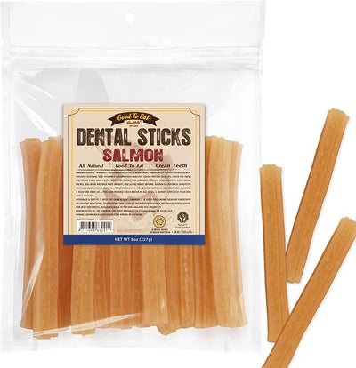 Gootoe Dental Sticks for Dogs, Salmon Dental Treats, Teeth Cleaning Chews for Fresh Breath, Helps Remove Tartar, Grain Free, Omega-3 for Skin and Coat Support, Hexagon, 8oz
