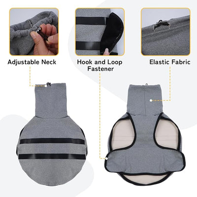 DENTRUN Dog Anxiety Vest for Calming Relief – Weighted Pressure Shirt with Noise Cancelling Ear Wraps for Fireworks Thunderstorm Separation Travel Vet Visit, Soft Stretchy Hoodie for Pets