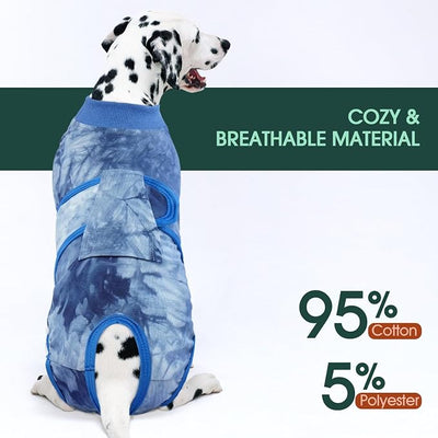 Kuoser Dog Surgery Recovery Suit, Anti Licking Surgical Suit for Dogs Male Neuter, Soft Dog Surgery Suit Female Spay Subsititute E-Collar Cone, Doggie Body Suits After Surgery Blue Tie Dye 2XL