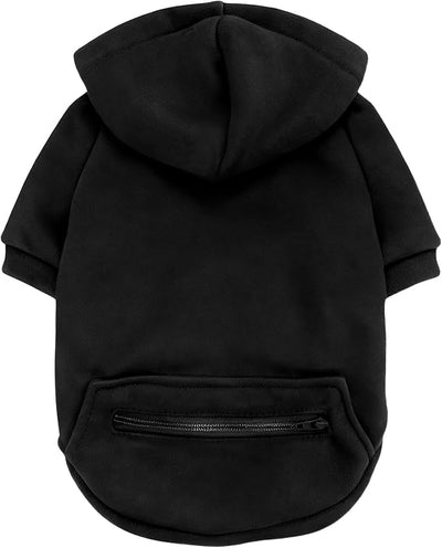 Jecikelon Dog Hoodies for Small Dogs with Zipper Pocket, Soft Fleece Puppy Clothes with Rope Hat, Warm Winter Outfits Cold Weather Coats, Cute Sweatshirt Chihuahua Costume (Small, Y02-Black)