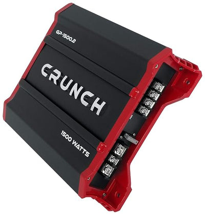 Crunch GP-1500.2 1500 Watt 2 Channel Car Audio Amplifier Stereo Amp Bridgeable Bundle with Rockville RWK82 8 Gauge 4 Chan Car Amp Wiring Installation Wire Kit (2) RCA's