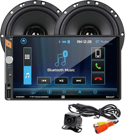 Dual Electronics XCP1101SP 7-inch LED Digital Media Touchscreen Double DIN Car Stereo with (2) 6.5" Speakers & Backup Camera Bundle | Push to Talk Assistant | Bluetooth | USB Fast Charging | microSD