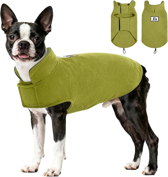 DENTRUN Reversible Dog Coat - Windproof Polar Fleece Vest with Reflective Neck Strips, Hook & Loop Closures, Easy-On Cold Weather Jacket for Medium Puppies (Medium Dogs Gear)