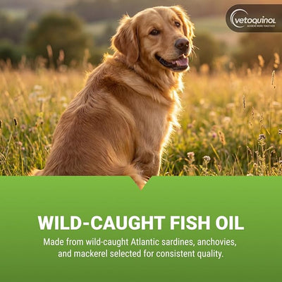 Vetoquinol Triglyceride Omega - Fish Oil for Dogs & Cats - Supports Healthy Skin, Coat & Normal Immune Response - Supplement with Vitamin Blend for Heart, Eye, Bone & Muscle Support - 60 Capsules