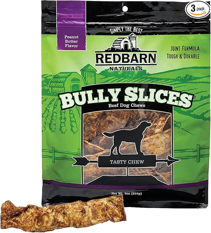 Redbarn Bully Slices for Dogs, Highly Palatable, Long-Lasting Natural Dental Treats with Functional Ingredients, 9 oz. (Pack of 3) - Peanut Butter