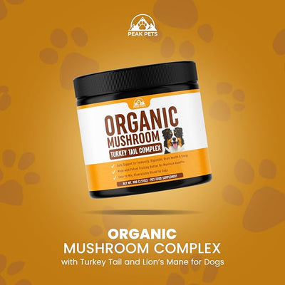 Turkey Tail Mushroom for Dogs Supplement Powder (90g) Organic Mushroom Complex with Lion's Mane for Dogs - Immune Support, Brain Health and Digestion - Third Party Tested, Non-GMO and Made in USA