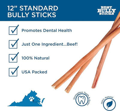 Best Bully Sticks 12 Inch Bully Sticks for Dogs - 8 oz (Pack of 1) - Natural Grass-Fed Dog Treats Large Breed, Grain and Rawhide-Free, Perfect for Medium or Large Canines