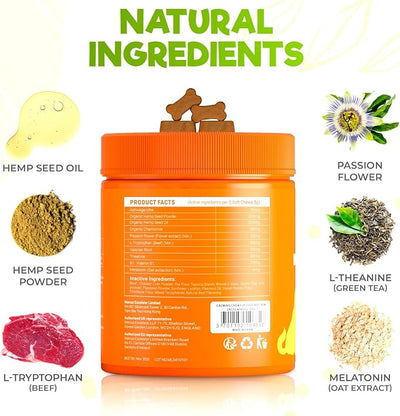 ZENO Hemp Calming Chews for Dogs Anxiety - 150 pcs - Melatonin for Stress Relief, Travel, Check-ups, Barking or Grooming - Dog Calming Treats - Beef Flavor