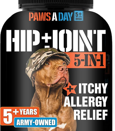 Glucosamine for Dogs Hip & Joint Supplement – “5-in-1 Combo” Dog Joint Care, Immune and Dog Itchy Allergy Relief with Quercetin, Omega-3 & Probiotic for Senior Dogs (5 Years+), 60 Chewable Tablet