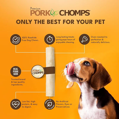 Pork Chomps Baked Pork Skin Dog Chew, 8-inch Roll, 1 Count (Pack of 3)