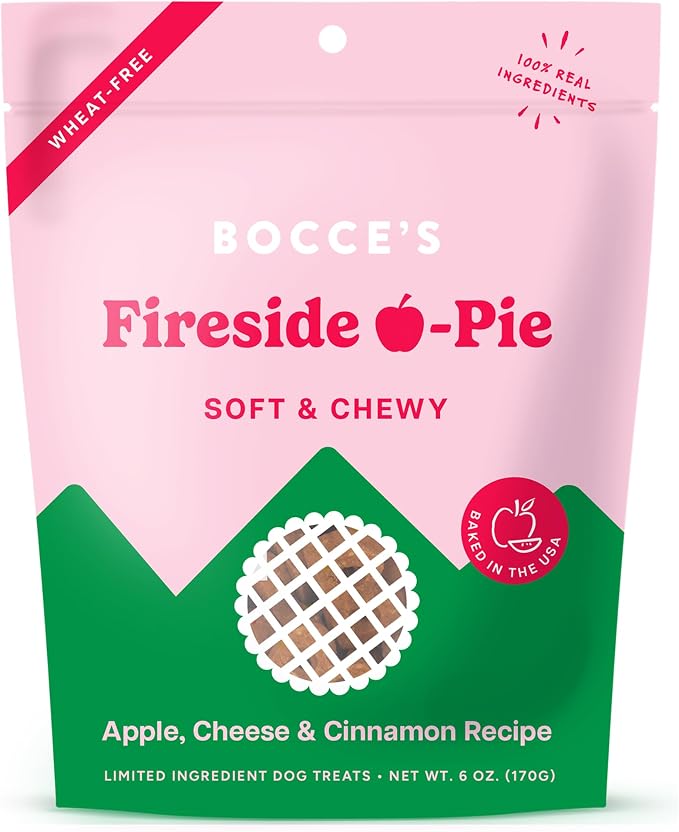 Bocce's Bakery Fireside Apple Pie Treats for Dogs, Wheat-Free Everyday Dog Treats, Made with Real Ingredients, Baked in The USA, Natural Soft & Chewy Cookies, Apples, Cheese & Cinnamon, 6 oz