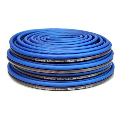 KnuKonceptz Bassik 12 Gauge AWG Speaker Wire Cable with Soft Touch Ultra Flex PVC for Home Theater Speakers and Car Audio - Blue/Black 50 Feet